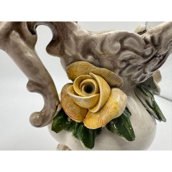 Vintage Signed Bassano Made in Italy Vase Yellow Roses 3D 3.5" tall - Picture 9 of 16